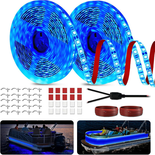 Pontoon Boat Lights Marine LED Strip Lights, Boat LED Strip Light 12V Waterproof, Interior Deck Light for Kayak, Jon Boating, Bass Boats, Fishing Boats (Blue, 32.8Ft)